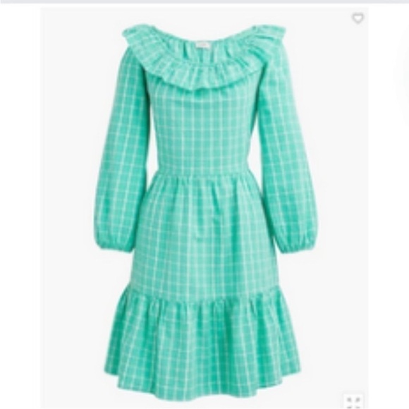NEW J. Crew Seersucker Ruffleneck Cotton Mini Dress, Aqua Green Blue, SZ 0 - Picture 9 of 9